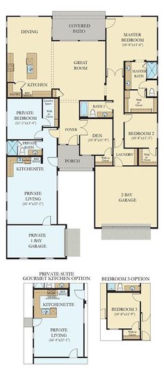 the floor plan for a two story home with three bedroom and an attached living room