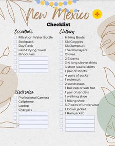 the new mexico checklist is shown with flowers and leaves on it's side