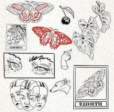 some different kinds of tattoos on a white paper