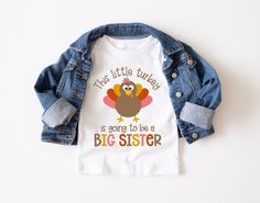 "Thanksgiving Big Sister Shirt, Big Sister T-Shirt, Pregnancy Reveal Shirt, Thanksgiving Shirt Girls, Baby Announcement Tee, Thanksgiving Tee ❤️ With the utmost love & enthusiasm, we design each of our T-Shirts and send them to you! ❤️ How to order: 1-) Check and review each photo. 2-) From the \"Size\" menu, choose the model and size of your T-shirt. 3-) Choose the color of your T-shirt from the \"Primary Color\" menu. 4-) Choose as much of the quantity as you like. 5-) Press ADD TO CART. You can finish the checkout process or return at any moment to add more product colors for your family members. 6-) Please select \"Proceed to Check Out\". 7-) Your shirts will be prepared for shipping within 1-3 business days. Do not hesitate to get in touch with me. I'm prepared to assist you. Although Big Sister Announcement Thanksgiving, Big Sister Announcement, Big Sister T Shirt, Thanksgiving Sweater, Pregnancy Reveal Shirt, Announcement Photos, Baby Announcement Photos, Thanksgiving Tee, Sister Shirt