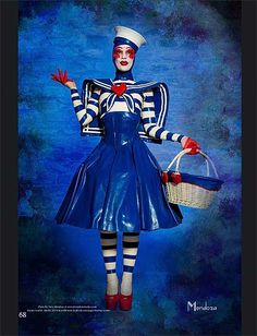 a woman dressed as a clown holding a basket