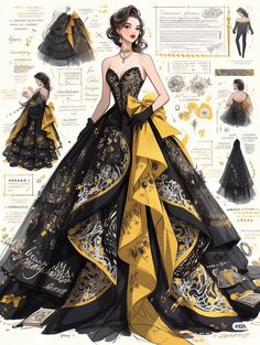 Wedding Outfits Ideas, Black And Yellow Dress, Winter Outfit Ideas For Women, Comfy Things, Black Gowns, Fanfic Ideas, Eclectic Prints, Skirts Flowy