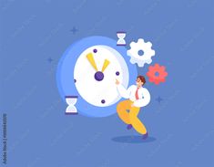 time management concept, managing time to be productive and work. organize and optimize. deadline. illustration of a worker or employee with a clock. flat style design. elements Stock Vector | Adobe Stock