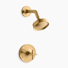 thermostaer with shower head and handset in polished brass finish by kohle