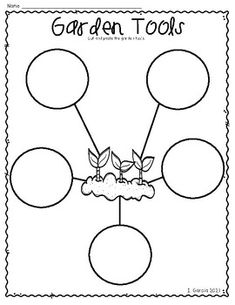 the garden tools worksheet is shown in black and white, with an image of a