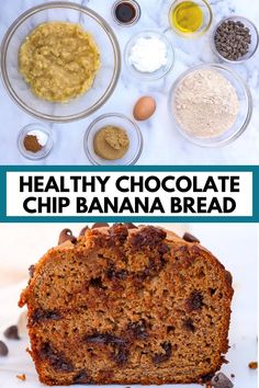 healthy chocolate chip banana bread recipe with ingredients