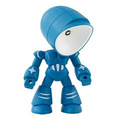 a blue toy with a white light on it's head