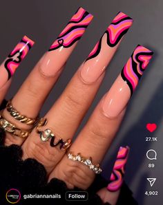 Bratz Nails Acrylic, Summer Nails Black Women, Lsd Nails, Gem Nail Designs, Colourful Acrylic Nails, Quiet Beauty, Nails Design With Rhinestones