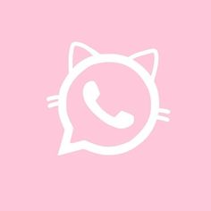 a pink background with a white cat on the phone