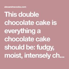 a quote that reads, this double chocolate cake is everything a chocolate cake should be fudge