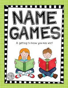 a book cover for name games with two children reading books