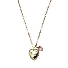 Deadstock gold plated micro paper lip chain w/ TSV gold plated charm. Adjustable in length from 17-21 in. Trendy Gold Heart Charm Necklaces, Trendy Gold Charm Necklaces For Valentine's Day, Trendy Gold Heart Charm Necklace, Adjustable 14k Gold-filled Heart Necklace, Trendy Gold Heart Pendant Charm Necklace, Gold Heart Necklace With Adjustable Chain, 14k Gold Filled, Gold Heart Pendant Necklace Trendy, Trendy Gold Heart Pendant Necklace, Trendy Gold Heart Necklace With Adjustable Chain