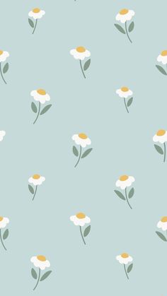 a pattern with daisies and leaves on a light blue background for wallpaper or fabric