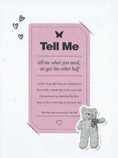 a pink card with a teddy bear on it and a message written in the middle