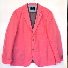 Tailorbyrd Coral Men’s Solid Two-Button Linen Blend Sport Coat Size-44l Brand New No Tag Modern Fit Long Sleeves 55% Linen 45% Cotton Color-Coral Made In China L Pink Notch Lapel Outerwear With Single Button, Pink Blazer For Business Casual In Spring, Tailored Pink Blazer With Pockets, Pink Lapel Collar Blazer For Business, Casual Tailored Pink Blazer, Tailored Pink Outerwear For Business Casual, Pink Tailored Blazer With Pockets, Pink Single Button Lapel Collar Blazer, Pink Tailored Casual Blazer