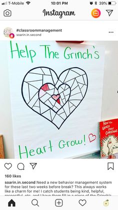 an instagram page with the message help the grinch's heart grow on it