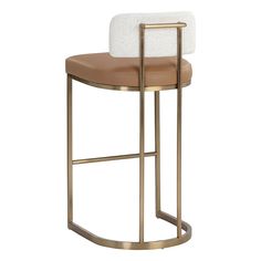 a gold and brown stool with a white towel on it's backrest, against a white background