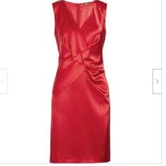 New With Tag Sheath Dress Heavy Satin Fabric Sleeveless V Neck Back Zip Closure Has Some Hardly Noticeable Pulls, See Last Two Pictures (Front Right Side And Right Back Shoulder) Red Sleeveless Dressy Dress, Dkny Dress, Back Shoulder, Red Satin, Sheath Dress, Satin Fabric, Size 10, Sleeveless Dress, Satin