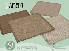 three placemats with the words amena on them in different colors and sizes