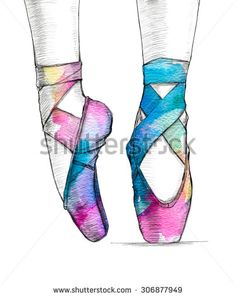 the feet and ankles of a ballerina in colorful ballet shoes with crisscrossed straps