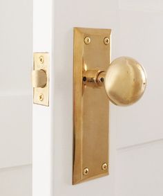 an open door with a brass handle on it