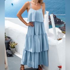 Cupshe - Light Blue Tiered Ruffle Dress Great For Taking On A Vacation, Cruise, Beach Never Worn. It Still Has Tags. Can Ship With The Original Cupshe Bag. Light Blue Summer Maxi Dress For Day Out, Summer Light Blue Maxi Dress For Day Out, Light Blue Ruffled Maxi Dress For Summer, Light Blue Tiered Summer Dress, Flowy Blue Tiered Maxi Dress, Blue Tiered Sundress For Brunch, Chic Light Blue Maxi Dress For Vacation, Chic Blue Tiered Sundress, Summer Light Blue Maxi Dress With Ruffles