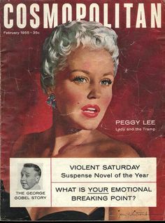 an old magazine cover with a woman in a black dress and red lipstick on it