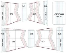 four different sizes of paper cut outs with numbers and measurements for each one side, including the