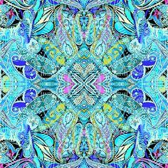 an abstract blue and pink background with lots of different colored patterns on the bottom half of it