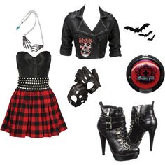 punk rock fashion - love the Misfits leather jacket and dress! Dress. Jacket.  Gloves. Oh yeah Diy Kostüm, Punk Rock Fashion, Elegante Casual, Gothic Outfits, Alternative Outfits