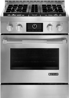 an oven that has two burners on the front and one on the back, in stainless steel