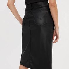 Faux Leather Icon Pencil Skirt - Black | Levi's® US Sleek Leather Pencil Skirt For Night Out, Sleek Leather Pencil Skirt With Lining, Sleek Leather Pencil Skirt, Chic Faux Leather Pencil Skirt For Formal Occasions, Elegant Knee-length Faux Leather Pencil Skirt, Trendy Faux Leather Pencil Skirt For Work, Chic Faux Leather Pencil Skirt For Work, Elegant Faux Leather Pencil Skirt For Work, Sleek Fitted Leather Pencil Skirt