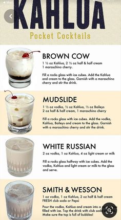 Kahlua Drinks, Cocktails Poster, Kahlua And Cream, Pocket Cocktails, Kahlua Recipes, Drinks Christmas, Christmas Drinks Alcohol Recipes, Christmas Drinks Alcohol