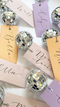 Disco ball place cards #NYE #newyear #newyearseve New Years Eve Decorations, New Year’s Eve, Disco Ball, Place Cards