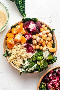 two bowls filled with different types of food