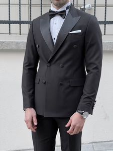 Louis Slim Fit High Quality Pointed Collared Double Breasted Tuxedo (Party Suit/Tuxedo) | BOJONI Black Tuxedo Suit, Tuxedo Colors, Grey Tuxedo, Suit Clothes, Double Breasted Tuxedo, Mode Swag, Clothes Jacket, Suit Tuxedo, Fashion Dresses Formal