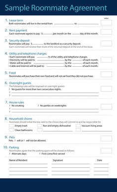 sample roommate room rental agreement form is shown in this image, it shows the two rooms and