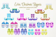 watercolor christmas slippers clipart set for commercial use by the graphics fairy on etsyoply