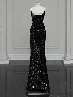 Evening Gown Sexy Dress Formal Floor Length Sleeveless Spaghetti Strap Sequined with Bow(s) Crystals Sequin Dress Formal Wedding Guest, Shine Dress, Formal Wedding Guests, Sukienki Plus Size, Sequin Evening Gowns, Black Prom Dresses, Dress Formal, Evening Gowns Formal, Mermaid Prom Dresses