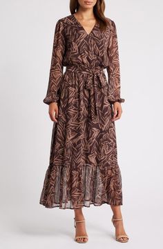 Chelsea28 Long Sleeve Faux Wrap Dress | Nordstrom Fall V-neck Belted Maxi Dress, Chiffon V-neck Maxi Dress With Tie Waist, Chic Belted Maxi Dress With Surplice Neckline, Chic Flowy Midi Dress With Tie Waist, Flowy Belted Maxi Length Wrap Dress, Spring Flowy Belted Wrap Dress, Flowy Tie Waist Maxi Dress For Fall, Flowy Long Sleeve Maxi Dress With Tie Waist, Flowy Maxi Dress With Tie Waist For Fall