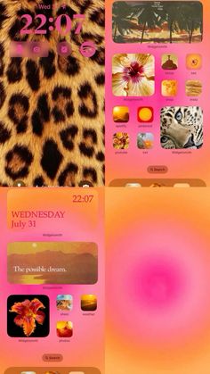 an image of a phone screen with different pictures on the front and back side, including leopard print