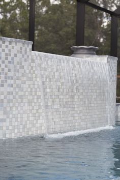 Pearl White | Opal | NPT Pool Tile White Mosaic Pool Tiles, Arabesque Pool Tile, Pool Backsplash Ideas, Penny Round Pool Waterline Tile, White Pool Tile Waterline Modern, Light Pool Tile, White Waterline Pool Tile, Modern Pool Tile Ideas Waterline