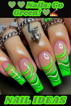 Amp up your nail game with this edgy lime green swirl design on clear acrylics. Click for more bold nail art ideas and tutorials!nailart,nails,naildesigns,nailinspo,manicure,beauty,fashion,style,gelnails ,acrylic nails,nailartdesigns,geometricnails,floralnails,frenchmanicure,ombrénails ,marblenails,summernails,winternails,holidaynails,weddingnails,valentinesnails ,rednails,pinknails,bluenails,nudenails,blacknails,springnails Flirty Nails, Long Nail Designs Square, Bold Nail Art, Splatter Nails, Nail Bling, Nail Art Diy Easy, Ladies Club, Long Acrylic Nail Designs, Nail Art For Beginners