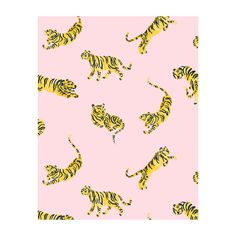 a pink background with yellow and black tigers on the same color as it appears in this image