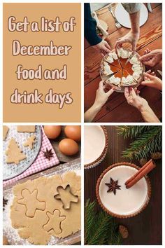 people making christmas cookies and other food items with the words get out of december food and drink days