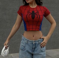 Spiderman Shirt Women, Spiderman T Shirt Outfit, Spiderman Clothes For Women, Spiderman Shirt Aesthetic, Spider Man Outfits Woman, Spiderman Aesthetic Outfit, Spiderman Shirt Outfit, Outfit Ideas Spiderman, Spiderman Outfit Women