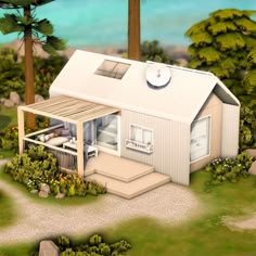 an artist's rendering of a small house in the middle of a tropical area