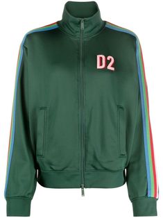 dark green/multicolour cotton embroidered logo at the chest side stripe detailing front zip fastening high neck two side welt pockets ribbed cuffs ribbed hem long sleeves straight hem Girl Money, Airport Fashion, Side Stripe, Track Jacket, Green Jacket, Track Jackets, Casual Jacket, Welt Pockets, Active Wear For Women