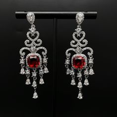 Pigeon Red Chandelier Earring, Bridal Earring, Chandelier Earring Vintage, Chandelier Earring Wedding, Chandelier Earring Bridal by iCoolJewelry on Etsy Elegant Red Clip-on Earrings, Elegant Red Crystal Earrings, Elegant Silver Chandelier Earrings For Celebration, Elegant Red Clip-on Earrings For Party, Elegant Red Clip-on Earrings For Evening, Red Chandelier Earrings For Formal Events, Formal Red Chandelier Earrings, Elegant Red Teardrop Chandelier Earrings, Elegant Crystal Chandelier Earrings For Evening