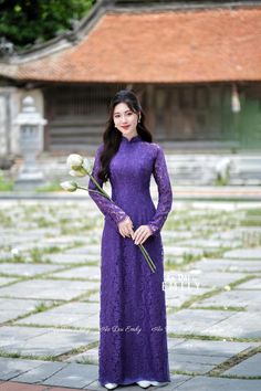 🌻Material: Lace and silk , double layers Stretchy level: 1/10 🌻 The measurement of this ao dai (long dress) is in Vietnamese size (American size tends to be bigger for the same size). Please LOOK AT THE SIZE CHART CAREFULLY BEFORE ORDERING. There might have some chalk writings on the fabric due to making process. These marks can be washed away easily. 🌻🌻No returns or exchanges Buyer can contact seller about any issues with an order. 🌸 Follow us Facebook/aodaiemily www.aodaiemily.com 💜 Than Elegant Fitted Long Ao Dai, Fitted Long Sleeve Cheongsam For Wedding, Wedding Long Sleeve Fitted Cheongsam, Fitted Full Length Ao Dai For Party, Traditional Long Sleeve Ao Dai For Evening, Long Sleeve Cheongsam For Wedding, Full Length Fitted Ao Dai For Wedding, Elegant Fitted Purple Ao Dai, Fitted Floor-length Ao Dai